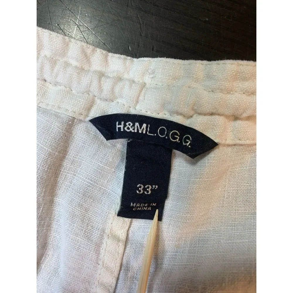 H&M‎ LOGG White Linen Blend Pants Women 33x29 Beachy Wedding Bride Resort Cruise